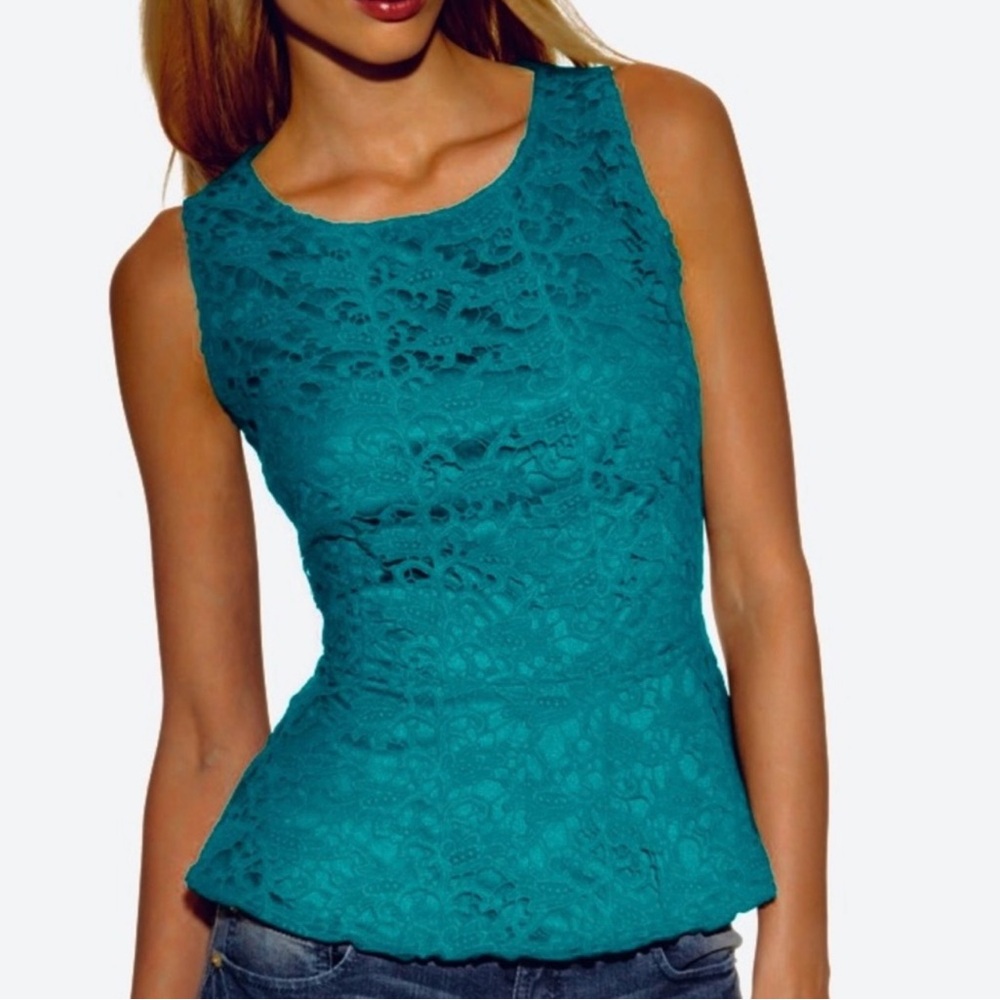 INC International Concepts Teal Lace Peplum Sleeveless Top